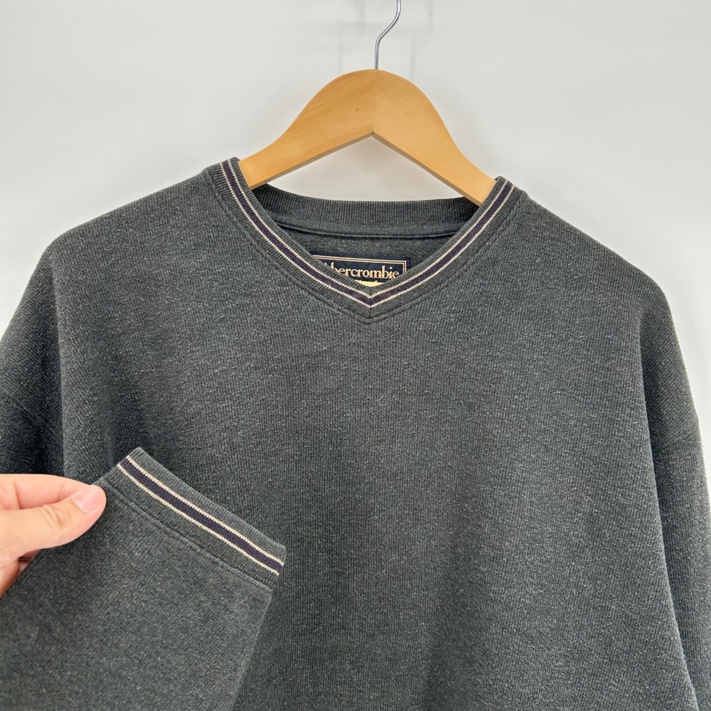 Vintage Abercrombie & Fitch Mens Large V-Neck Knit Shirt Gray Long Sleeve Cotton